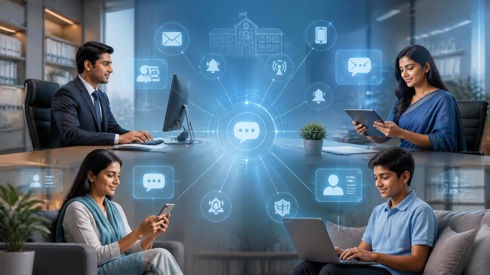 SMS, WhatsApp & Email — Anshu's DeskEDU school management software
